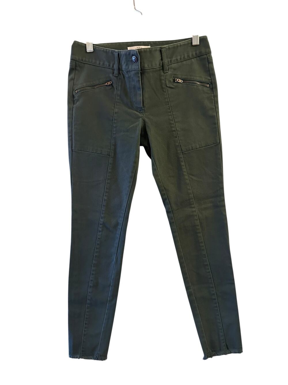 Ann Taylor Green Zipper Detail Raw Hem Skinny Jeans Women Sz 0P